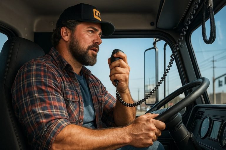 truck driver using kenwood mobile radio